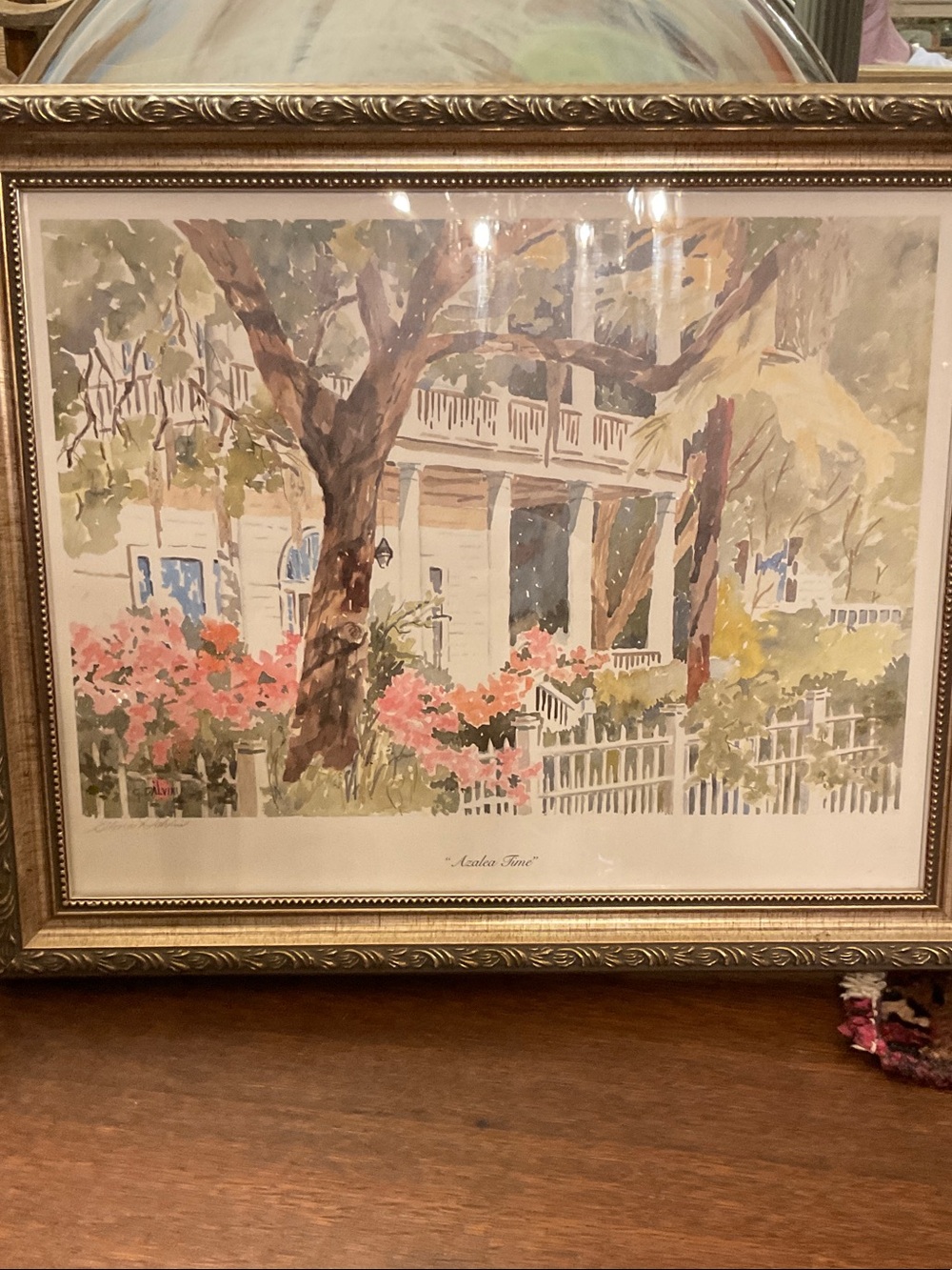 Beautiful watercolor print with perfect frame. Has been in family. 16.5” 13.5”.